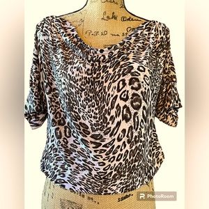 Isabella Rodriquez Medium Cheetah Print Cold Shoulder Brass Ring Banded Waist